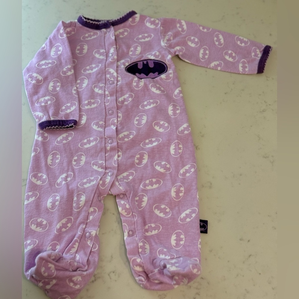 Batman Purple & White Footies 0/6 Months One Piece